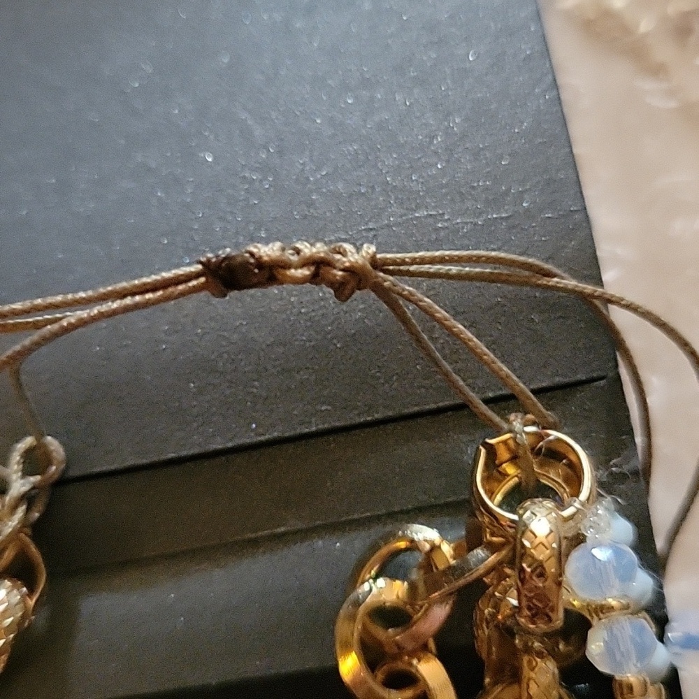 Massini Gold Chsin Blues Beaded Adjustable Bracelet - Picture 2 of 7